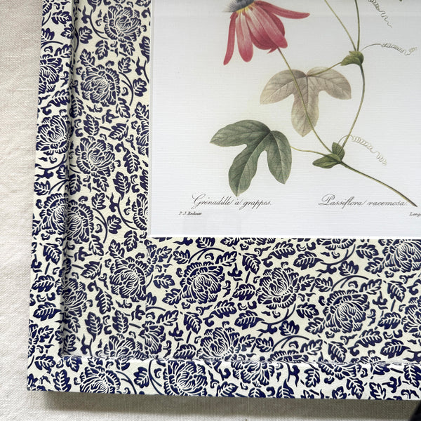 Framed Botanical in blue/white floral letterpress paper