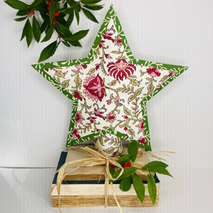 HolidayTreetop Star in Red and Green Floral/Bright Green Vines