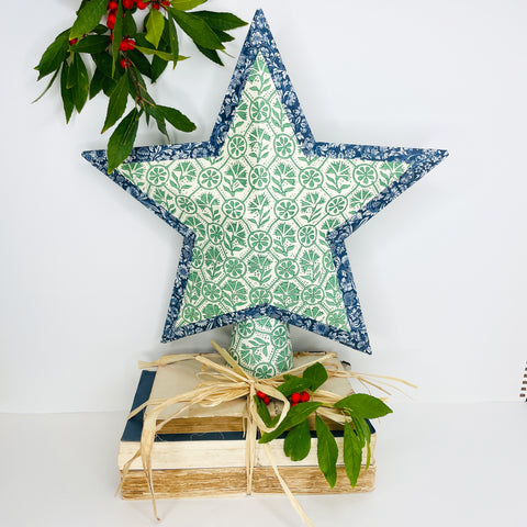 Holiday Treetop Star in Blockprint Green/Navy Floral