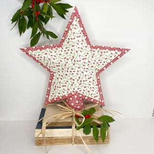 Holiday Treetop Star in Tiny Red Print/Red Stars