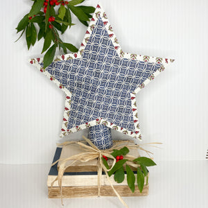 Holiday Treetop Star in Navy Geometric/Red Blockprint