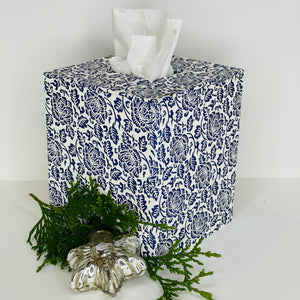 Tissue Box Cover in Blue and White Floral