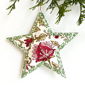 Hanging star in holiday red floral/green trim