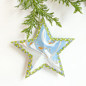 Hanging star in blue marble/bright green floral