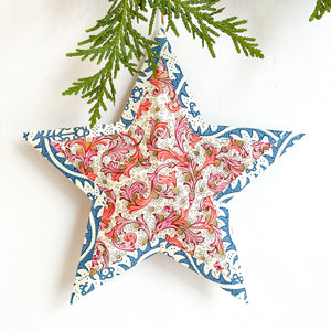 Hanging star in pink Venetian floral/blue hand screen