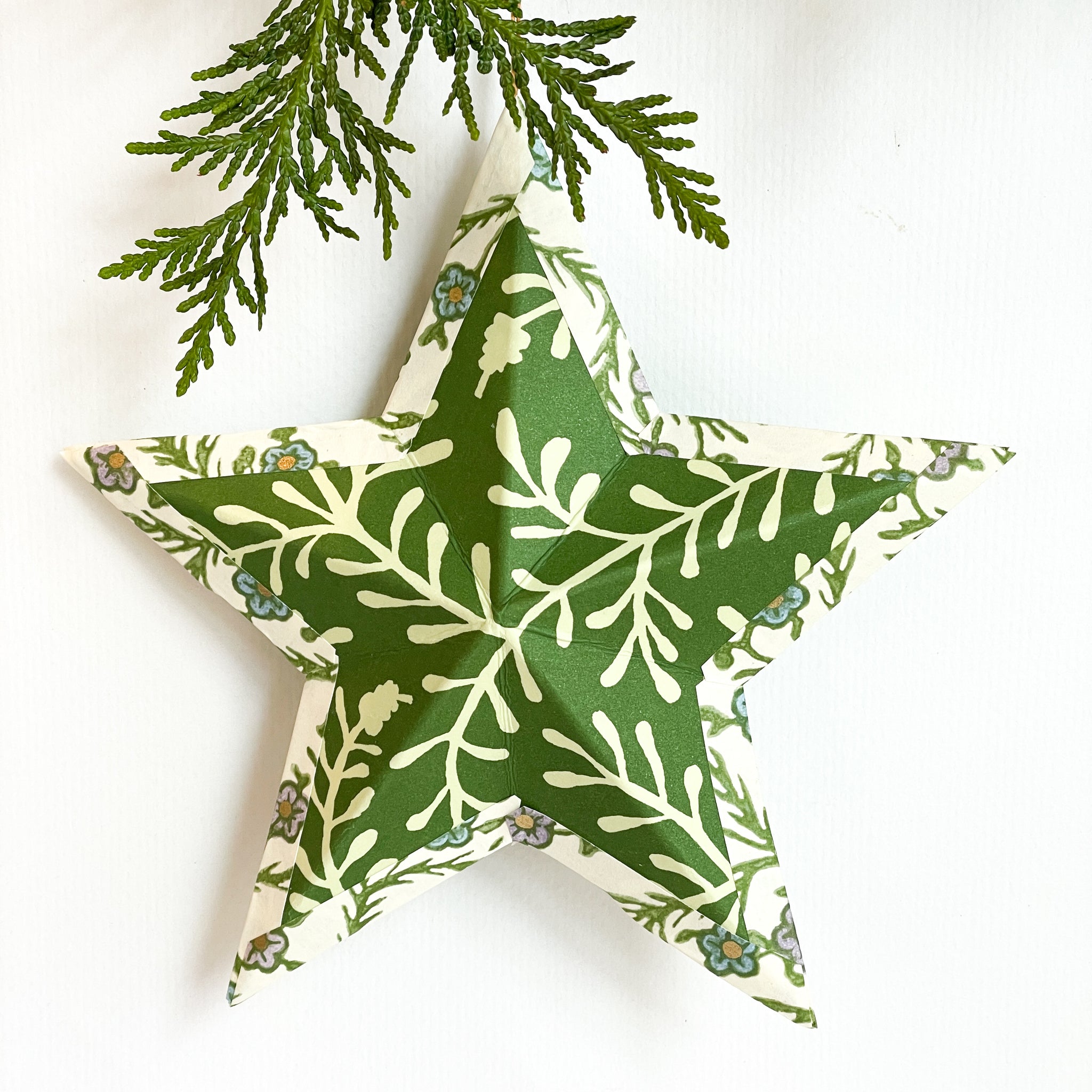 Hanging star in bright green leaf/multi color floral