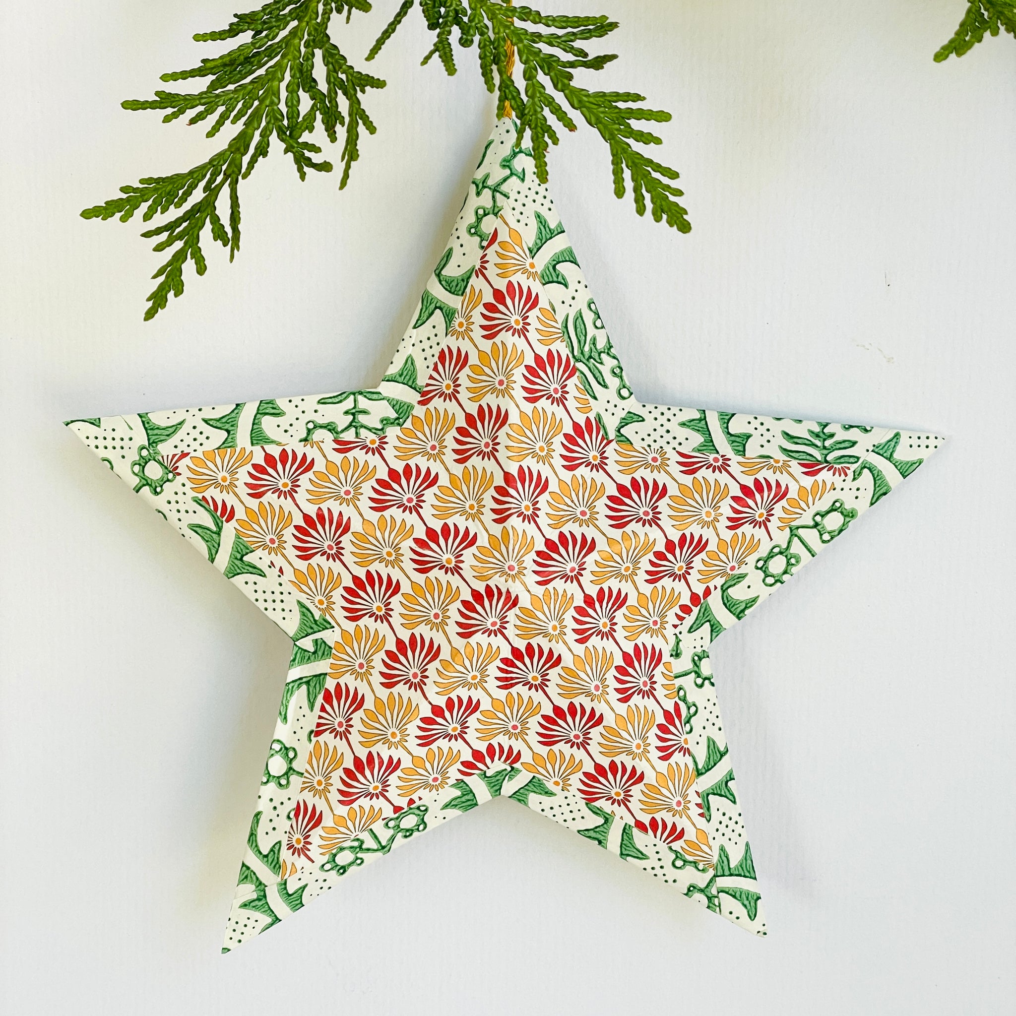 Hanging star in red yellow fans/french green