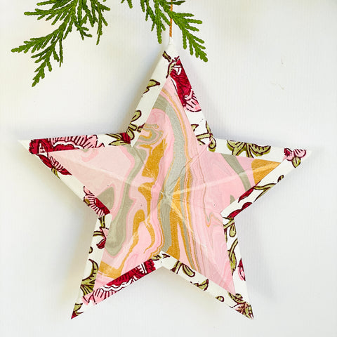 Hanging star in pink marble/christmas red floral