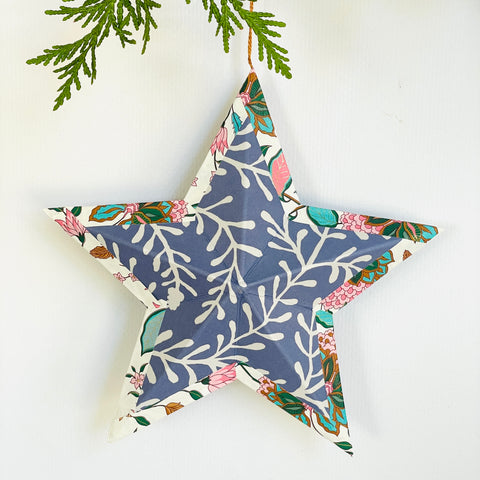 Hanging star in periwinkle vine/green teal floral