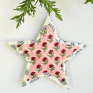 Hanging star in pink block print/blue block print