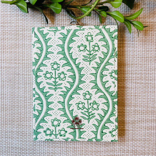 Petite hanging photo frame in blue floral/green white french pattern