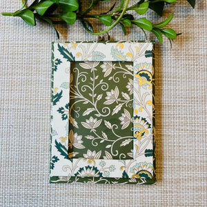 Petite hanging photo frame in dark green floral vine/green and gold floral