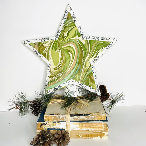 Holiday Treetop Star in green marble/ivy trim