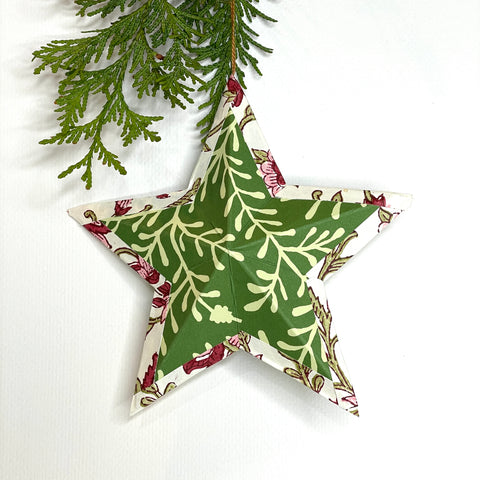 Hanging star in green vine/red floral