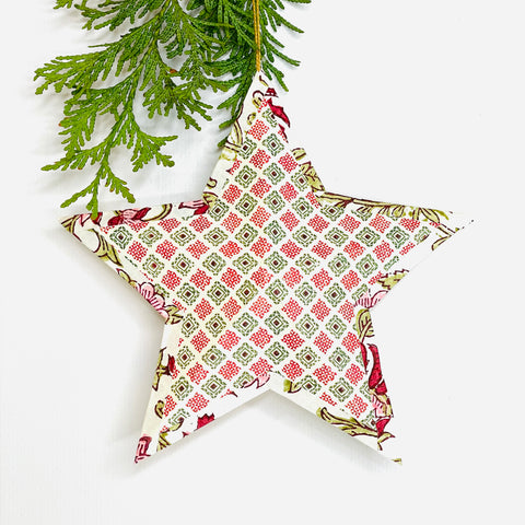 Hanging star in red green geometric/red floral